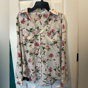 Express women floral blouse casual long sleeve button size XS